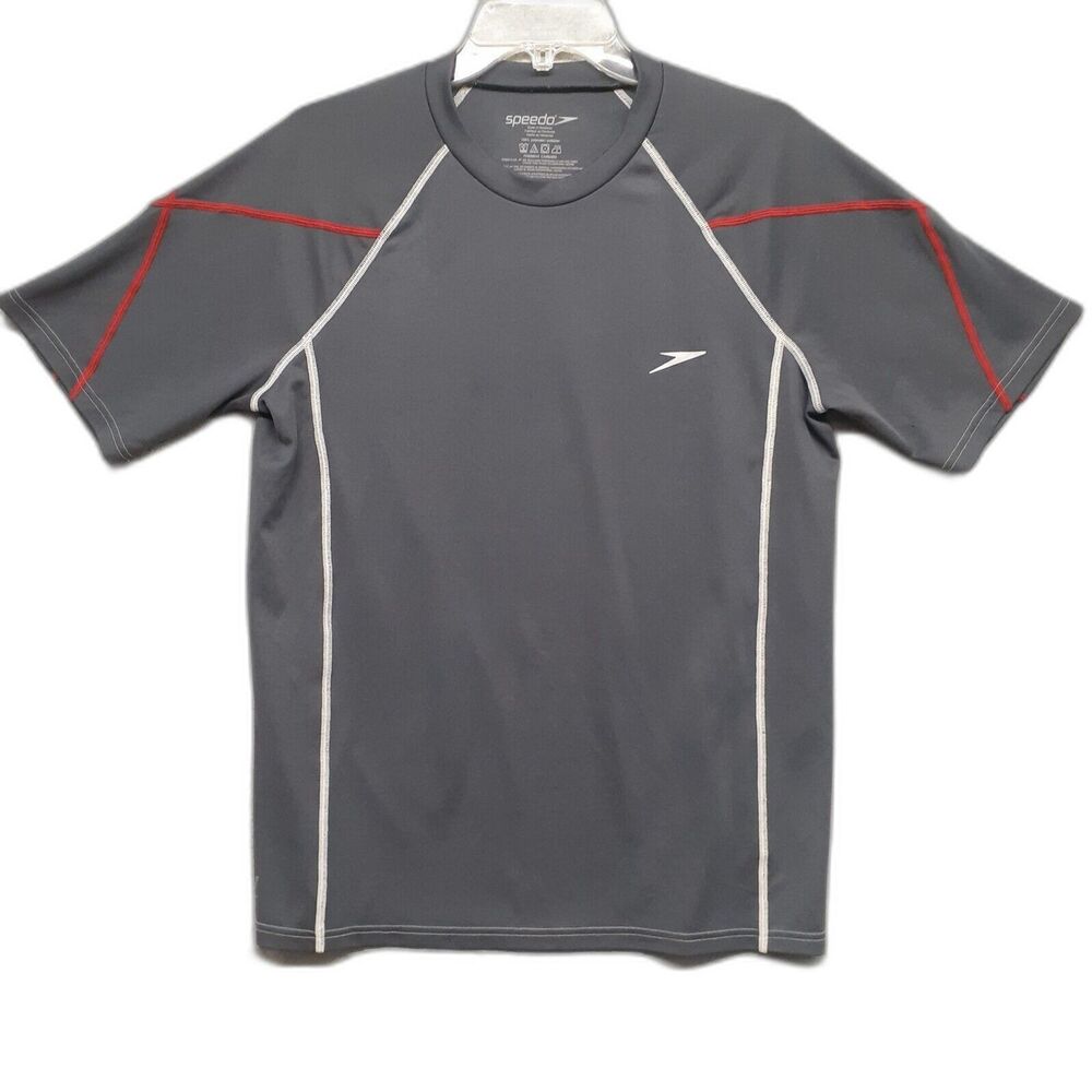 Speedo Shirt Men's Size S Gray Red Casual Active Outdoors Beach UV Block Burn